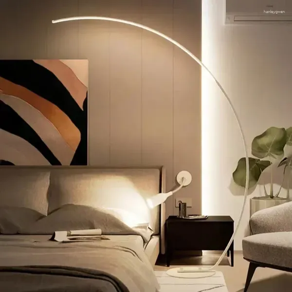 Lâmpadas de chão Decorações minimalistas curvas Decorações de luzes LEDs Lâmpada para sala de estar Sofá Bedroom Pesca Light Design Stand Sandyha