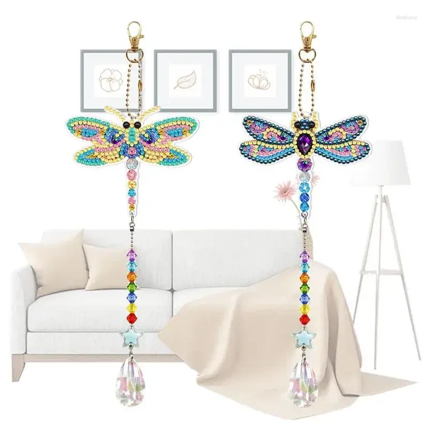 Декоративные фигурки Diamond Art Light Latcher CHIME CHIME 5D DIY Crystal Dragonfly в форме подвеска для домашних ключей сад