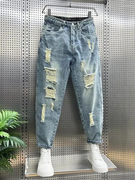 Jeans maschile con buchi pantaloni blu strati rotti harem strappato di pantaloni da cowboy designer xs primaverilo autunno casual denim grunge y2k