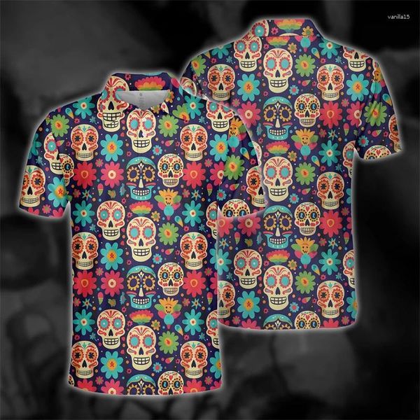 Polos da uomo Horror Skull Skull 3D Stampare Shirt per uomini vestiti Fashion Fashion HAWAIIAN SCHIETTO GOTH SCHETTER SCHIATTO CHETTO IN HIP HOP