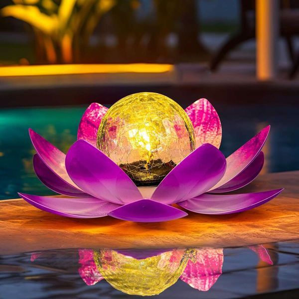 Decoração de jardim solar Gigalumi, Lotus Light Crack Globo Lanterna de vidro de vidro Decoração de mesa de jantar ao ar livre Adequado para pátios, gramados, caminhos,