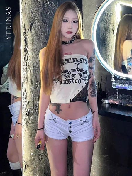 Kadın Tankları Yedinas Gotik patchwork kolsuz tank üstleri baskı kafatası seksi sıska üst femme korse tüp 2024 yaz vintage y2k retro