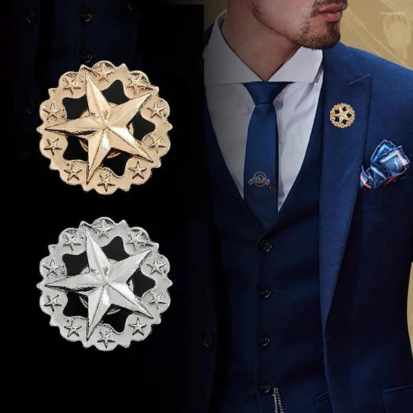 Broches de cor dourado Pentagram Broche Badge masculino e feminino Bloups Five Star Metal Collar Star Metal Pin Camisa Acessórios