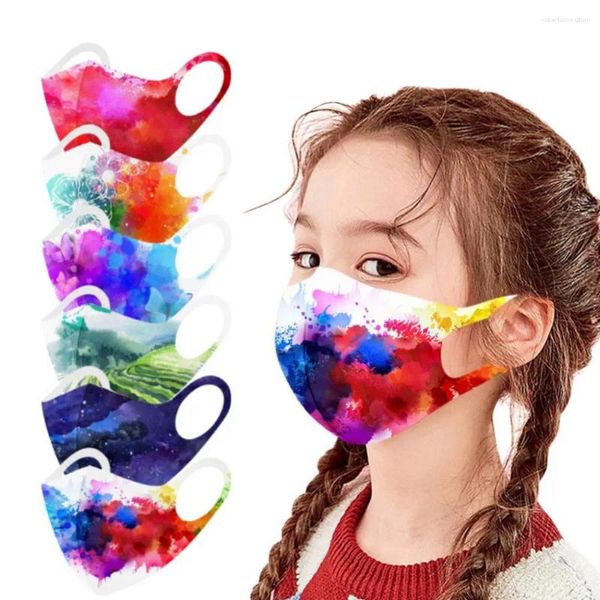 Máscaras de bicicleta máscaras de bebê gelo algodão de seda respirável aquarela protetora solar crianças laváveis máscara de boca face impressa para