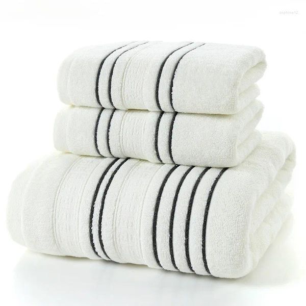 Handtuch einfache Streifen Baumwollbad Sets weiße graue Strandtücher für Erwachsene hochwertige weiche Gesicht Badezimmer