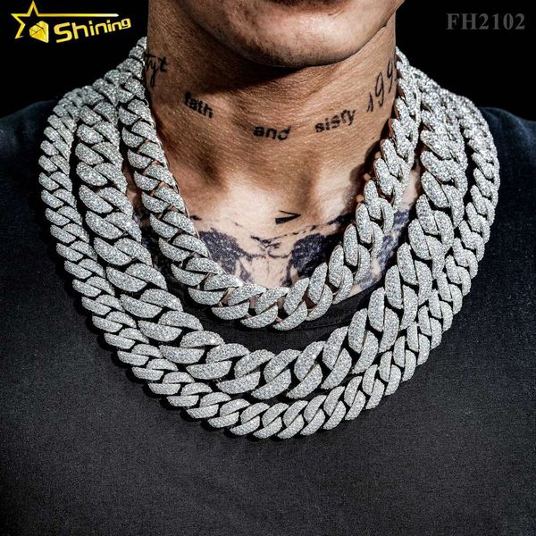 Colar de Hip Hop Sier Sier de venda a quente 16mm 20mm 23mm 23mm Miami Icened Out Moissanite Diamond Cuban Link Chain