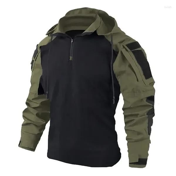 Herren lässige Hemden Outdoor Camping Wanderwanderung Taktische Männer Frühling Herbst Langarm Workwear Tops Multipocket Wear-Resistant Kapuzenbedeckung