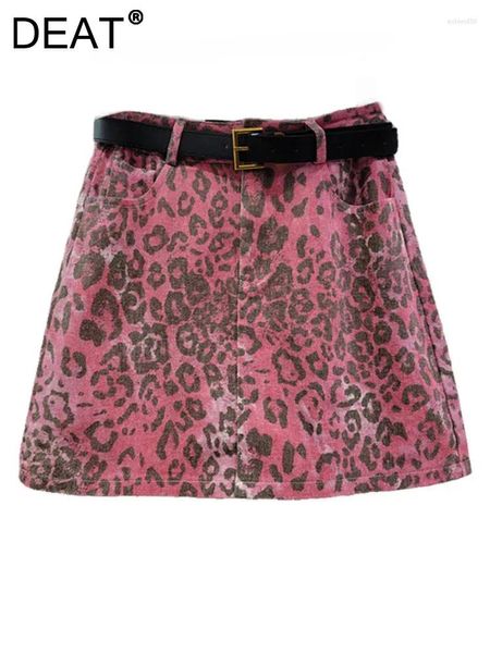 Gonne gonna da donna in denim rosa leopardo rosa avvolgimento ad avvolgimento a una linea alta in linea Mini 2024 Summer Fashion 29L7446