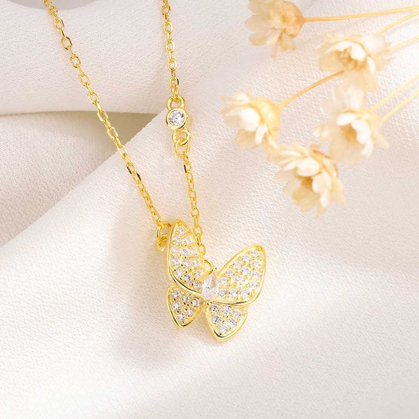 Designer -Halskette Vanca Luxus Goldkette Fairy Style Diamond Sterd Butterfly Halskette für Frauen 925 Silber Small Butterfly Colarbone Kette Version Halskette