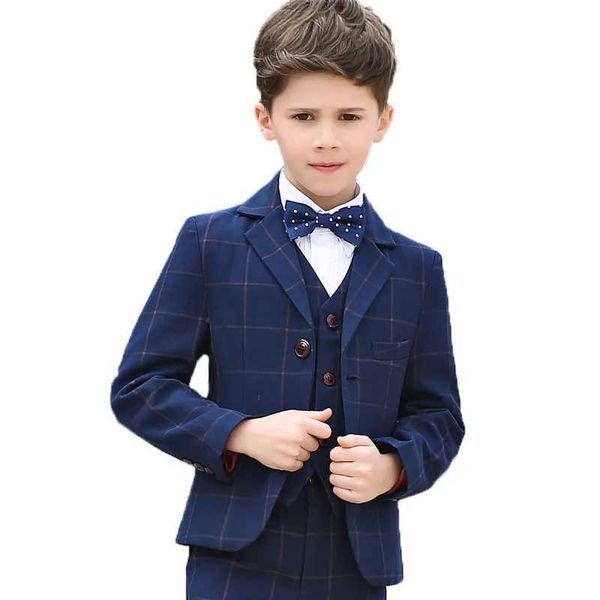 Terno Flower Boys School Formal School For Weddings Child Blazer Campente de colete Torne 5pcs Tuxedo Kids Faculdade de festa Vestido Conjunto de roupas