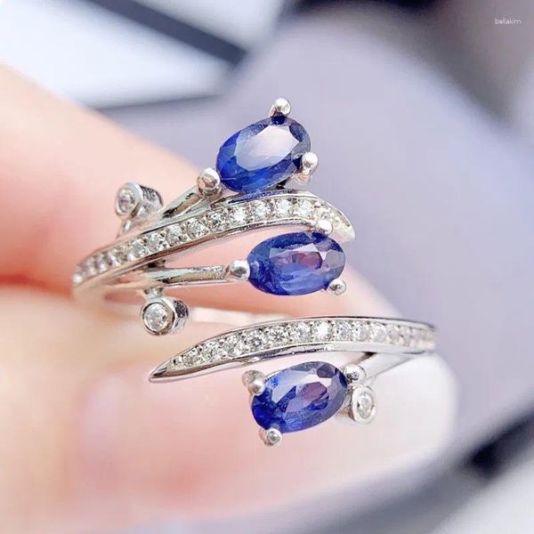 Cluster Rings Natural Real Blue Sapphire Ring Ruxury Регулируемое стиль 925 серебряное серебро 0,4CT 3PCS Gemstone Fine Jewelry Women L2433332