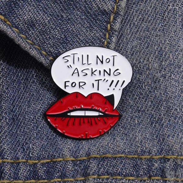 Broches Pines desenho animado Big Red Lip Lip Broche Creative English Inglês Sentença Diálogo Caixa de Metal Acessórios Metal Pins para Mochilas