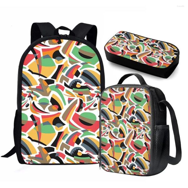 Rucksack Farbblock abstrakter Geometrie Benutzerdefinierte Druck auf Demand 2024 Style 17 -Zoll -Lunchbeutel Stifte Taschen 3 Stück Set