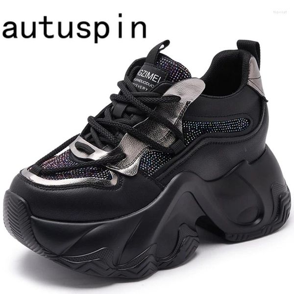 Casual Shoes Autuspin 9cm Chunky Women Sneakers Glanz Kristalldekoration Plattform Sport weiblicher Outdoor Stylish Sneaker Frau Größe 34-39