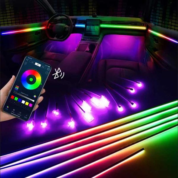 Dekorative Leuchten 14 in 1 Auto Acryl Umweltleuchte Streifen 64 RGB Farb LED Light Application Steuerauto Innenzubehör Neonlichter 18 in 1 T240509