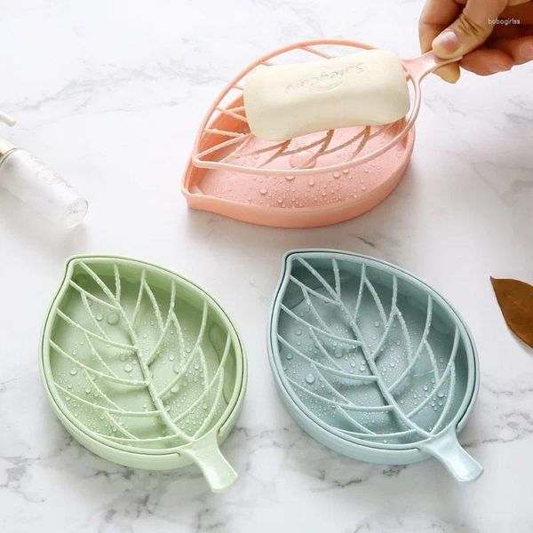 Крюки 3Colors Leaf Shape Holder не скольжение коробка творческая двухслойная дренажная поддон для ванной комнаты