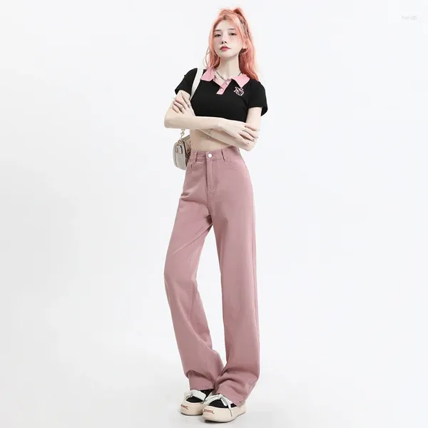 Женские джинсы на молнии лотос корень розовый маленький человек женский весенний модели 2024