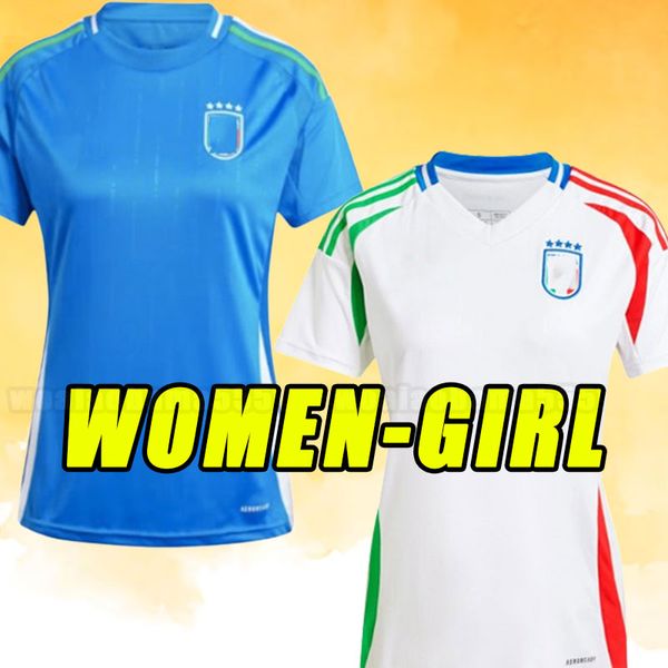 Modelo de menina feminina 24 25 Bonucci Soccer Jerseys 2024 2025 Italys Insigne Italia Verratti Chiellini Chiesa Barella Futebol Camisetas