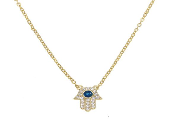 grande eye blu Hamsa Hand CZ Necklace Fine 925 Sterling Silver Matal Gold Gold Factory Factory Turkish Lucky Girl Jewelry7195418