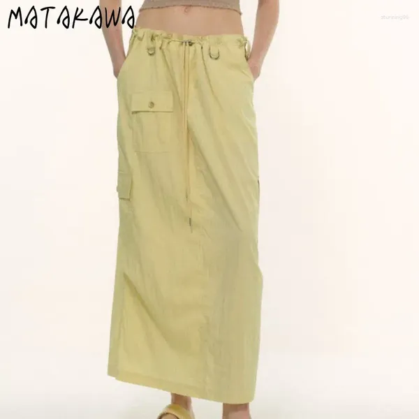 Saias Matakawa Mulheres sólidas A-line Y2K Vintage Spring Summer Summer Faldas Mujer High Cintura Moda Coreana