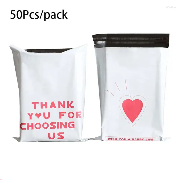 Aufbewahrungstaschen 50pcs White Express-Tasche Danke Logo Design Logistics Mailing Self-Eleal Hüllkurve Transport Lieferkurier-Beutel