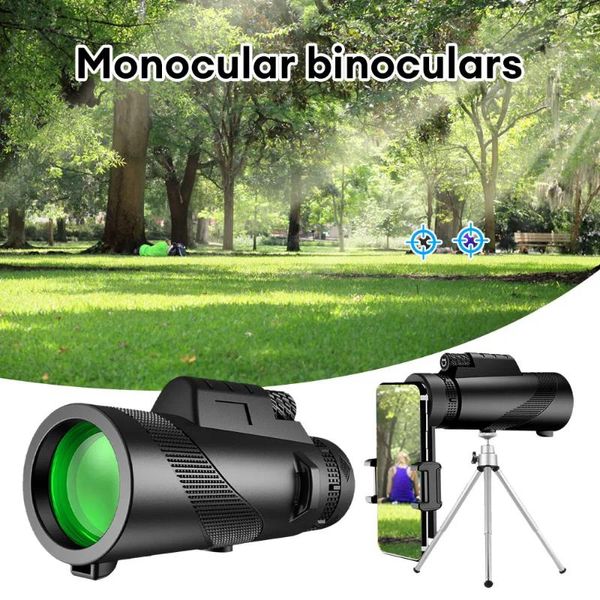 Teleskop 12x HD Monokulare Langstrecken -Zoom -Bak4 -Prisma mit Stativ -Smartphone -Clip Vogelbeobachtung Camping