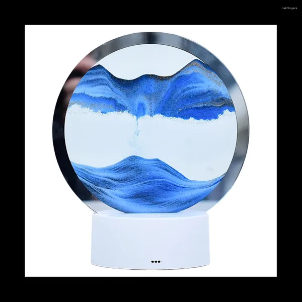 Masa lambaları doğal manzara akan kum resim sanat kum saati şeffaf cam yuvarlak renkli resim mavi
