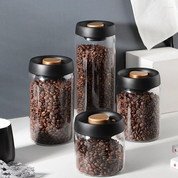 Bottiglie di stoccaggio chicchi di caffè creativo sotto vuoto barattolo sigillato in vetro contenitore tè a prova di umidità a prova di pompaggio semplice