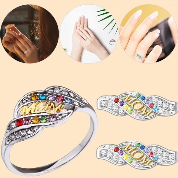 FORNE PER PARTENZA Anelli per la festa della mamma con diamanti colorati Anniversario personalizzato Nome regalo di gioielli per donne Mom Nonna Decor