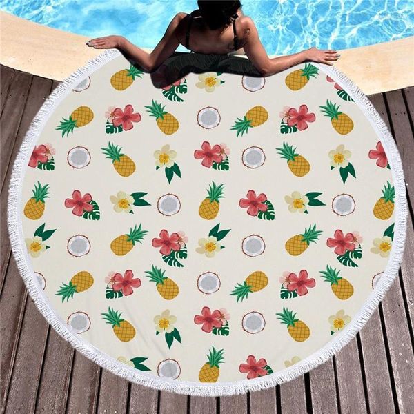 Toalha Banho de banho de frutas de frutas de frutas pano de secagem rápida redonda de abacaxi praia Microfiber Fabric Spa Clanta de lavagem