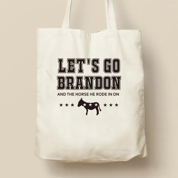 Aufbewahrungstaschen lassen wir uns Brandon und das Pferd, das er auf der Handtasche gefahren ist, wiederverwendbare Recycle -Taschen -Kauf von Canvas Friends Geschenktasche