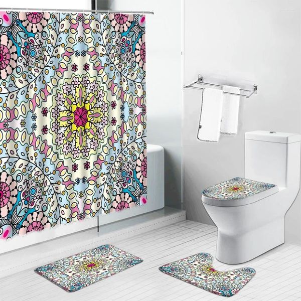 Tende doccia india india bohémien tende stampata geometrica mandala biorini set bagni da bagno non slip tappetino da bagno tappeto tappeto