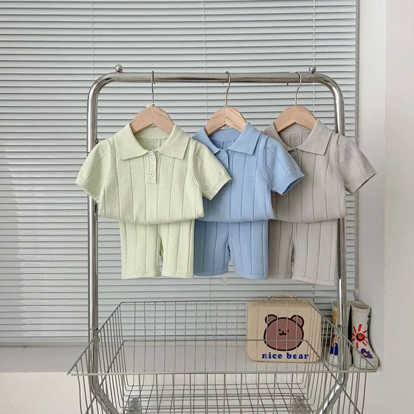 Säuglingsjungen Polo -Strickpullover mit Revers und kurzärmeligem Strickoberteil für Kinder und Mädchen sowie Kinderkleidung Sets 240513 geeignet