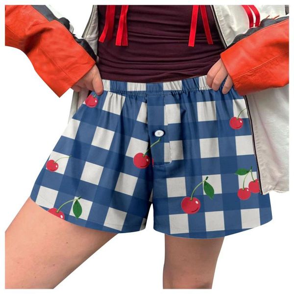 Женские шорты Женщины Симпатичная мягкая эластичная кнопка с низкой талией передняя часть пижама боксер боксер сплинг софтбол