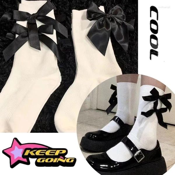 Mulheres meias coreanas versáteis jk meias de arco preto branco japonês fofo kawaii harajuku doce lolita fêmea curta equipe de meia