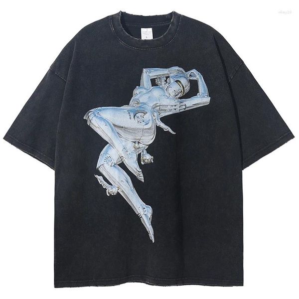 Magliette da uomo maschi estivi lavati magliette hip hop sospendendo AI robot t-shirt grafico 2024 streetwear harajuku cotone vintage casual
