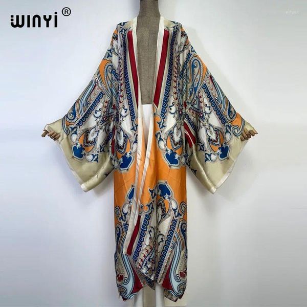 Stampa in stile retro spiaggia abito da nuoto elegante africa donne boho cardigan sexy abito kimono a maniche lunghe