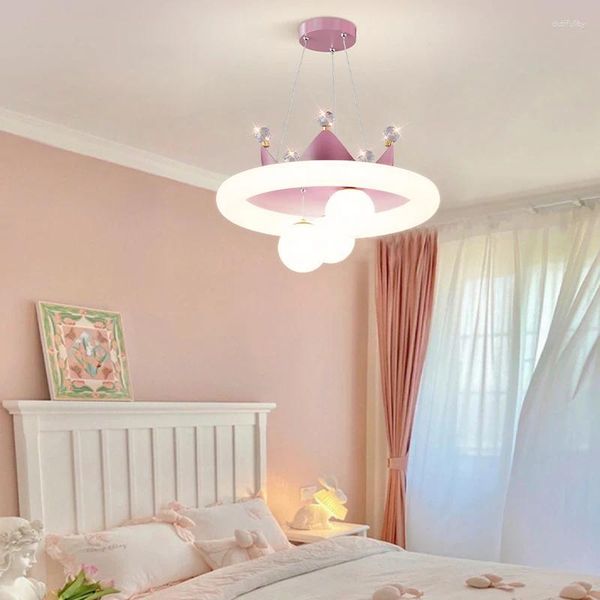 Kronleuchter Modernes Kinderzimmer rosa Prinzessin Dekor Lampe warme romantische Mädchen Jungen Schlafzimmer Kronleuchter Kristallkrone