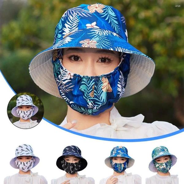 Chapéus de aba larga Mulheres de verão Sumshade Hat Mask Integrado Facado respirável à prova de poeira