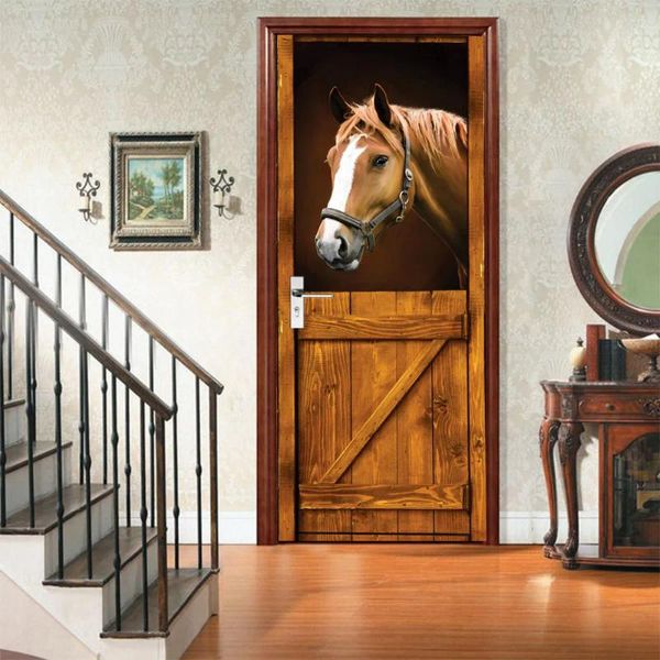 Оконные наклейки 3D Дверной Декор Лошадь дома творческая защита окружающей среды Самоадлеящая настенная наклейка спальни классическая