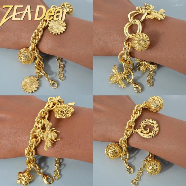 Bracelets de charme zeadear chic pequeno peixe dourado bee animal hip hop link cadeia pulseira por mão luxuoso 18k cor dourada jóias femininas