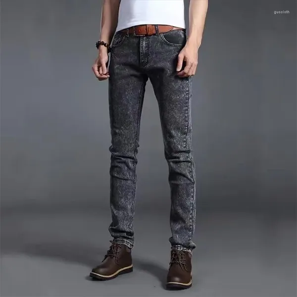 Jeans masculinos neve cinza homens magros calças fit algodão estiram calças longas para masculino clássico diário lápis de trabalho