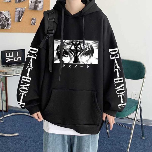 Felpa con cappucci da uomo felpe di morte Nota con cappuccio giapponese anime uomini donne con stampa grafica divertente strtwear harajuku top unisex unisex plus size abbigliamento t240510