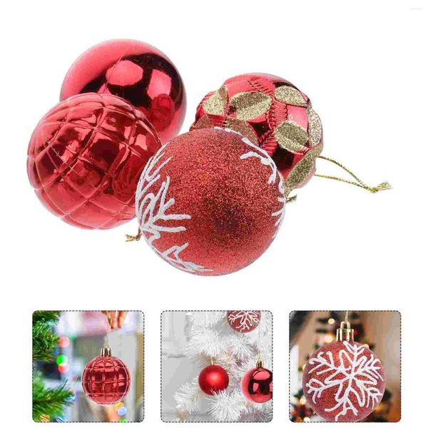 Figuras decorativas 24pcs 60mm Ball de Natal Pintura essencial Decoração básica à prova de quebra (vermelho)