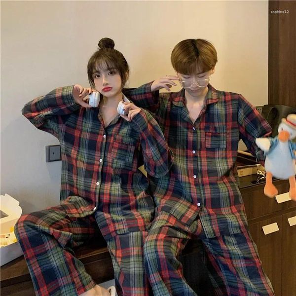 Home Clothing Schleifpaar Kleidung karierte Wein rotes grüne Winter Pyjama Outwear Frauen Männer Nachtwäsche Anzug Service Korean L852