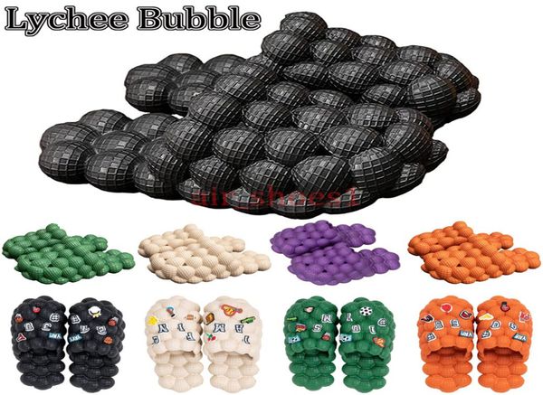 Lustige Litschee Bubble Sliper Luxurys Designer rutschen Sandalen Männer Frauen weiß Gummi schwarzer Blumendruck rotrosa Flip Flops Flat Bea7972109