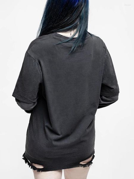Camisetas femininas Mulheres y2k crânio gráfico impressão de manga curta camiseta de fadas de fadas de grandes dimensões