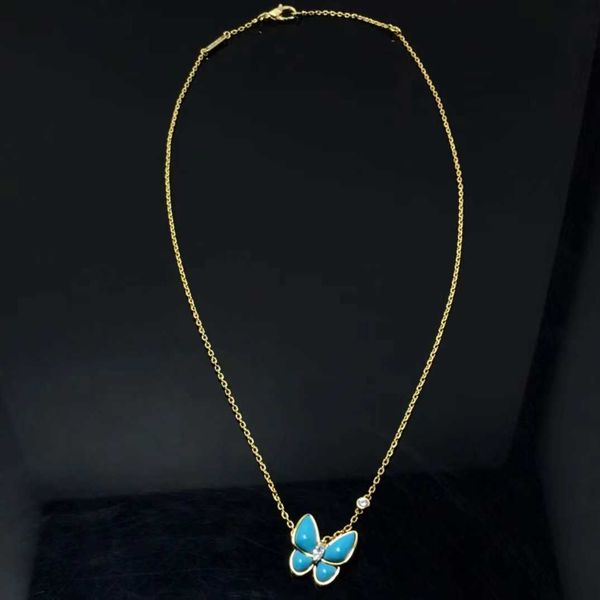 Designerschmuck Luxus Vanca Accessoires S925 Silber Schmetterling Blau türkis Halskette Einfacher Märchenkragen Halskette Anhänger