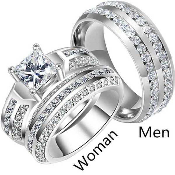 Anelli di nozze Nuova tendenza in titanio coppia romantica Crystal Alliance Engagement Ring Mens and Womens Jewelry Q240511