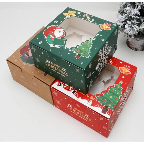 Geschenkverpackung 6pcs Quadrat Weihnachtskeksboxen Papier Großer Hochzeitsbevorzugung Boxverpackung mit Fenster Cupcake